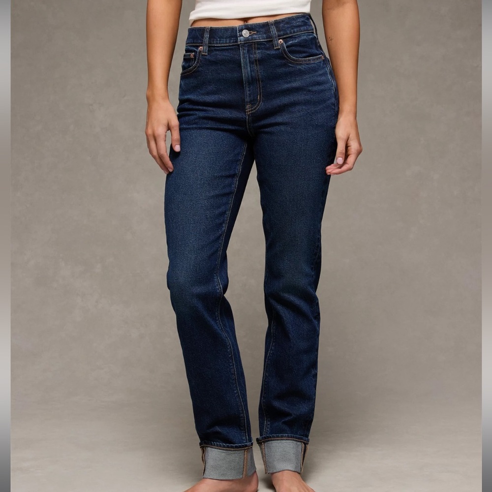 NWT - AE Stretch Super High-Waisted Straight Jean Dark Rinse -20W